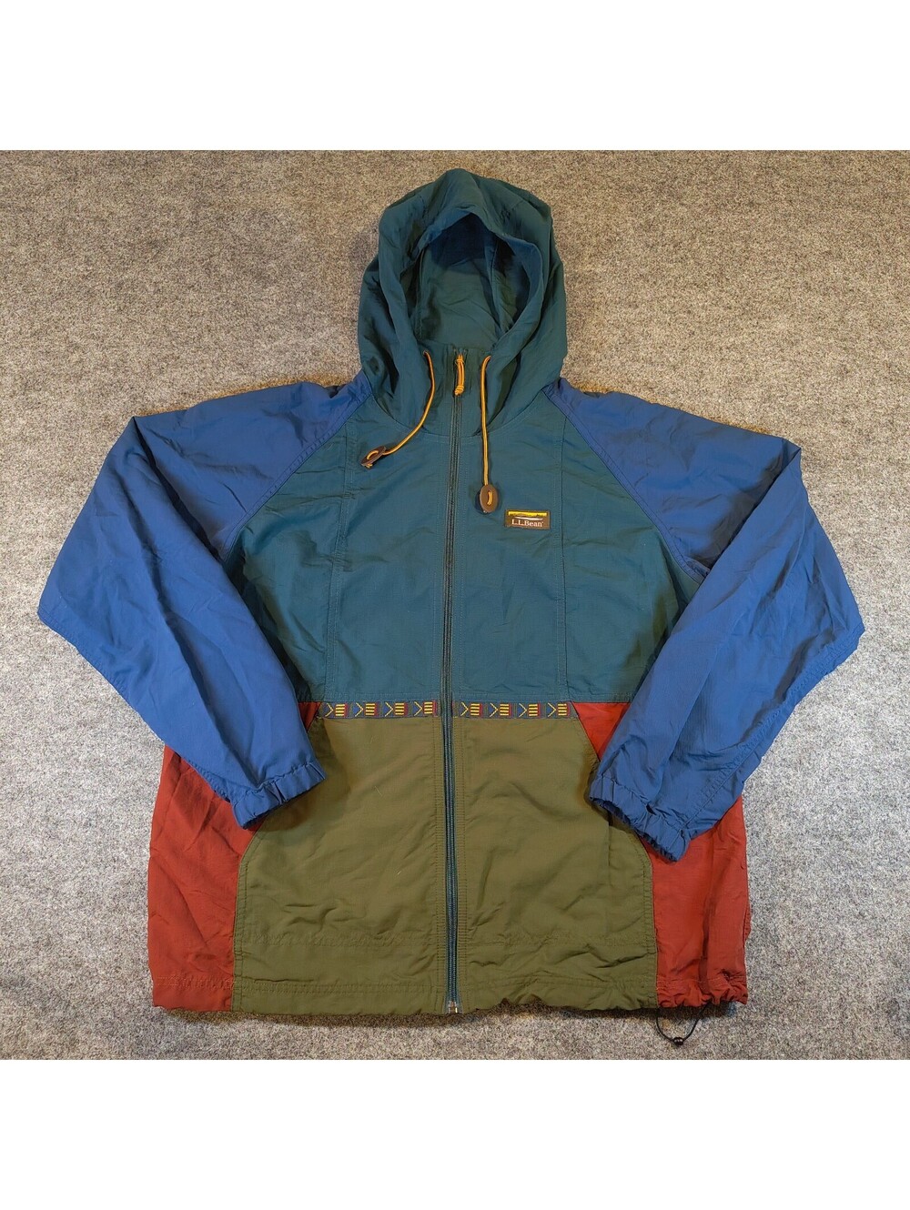 Vintage LL Bean Colorblock Hooded Windbreaker Jacket Womens Large Reg